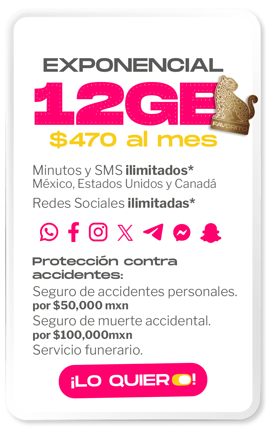 Plan EXPONENCIAL — 12 GB · $470 al mes